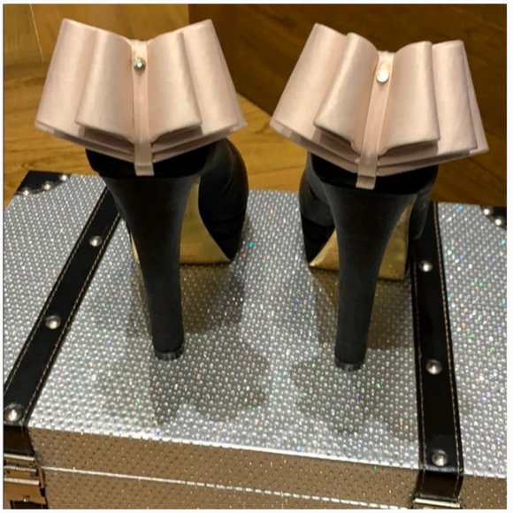 Ted Baker Black Satin Oaker Back Bow Heel shoe 6 - Picture 9 of 12